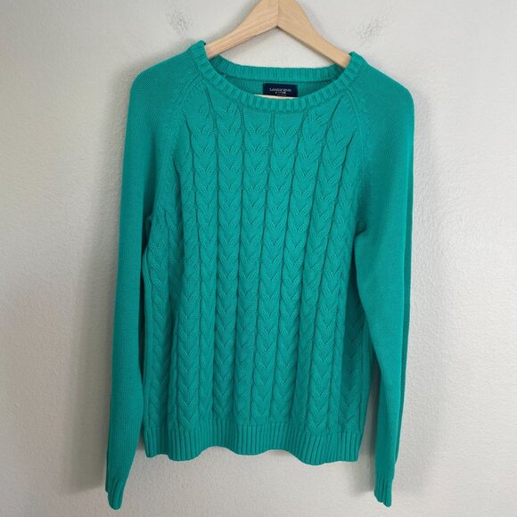 Lands End Drifter Womens XL/P 18 Cable Knit Sweater Cotton Teal Blue Long Sleeve - Picture 7 of 9